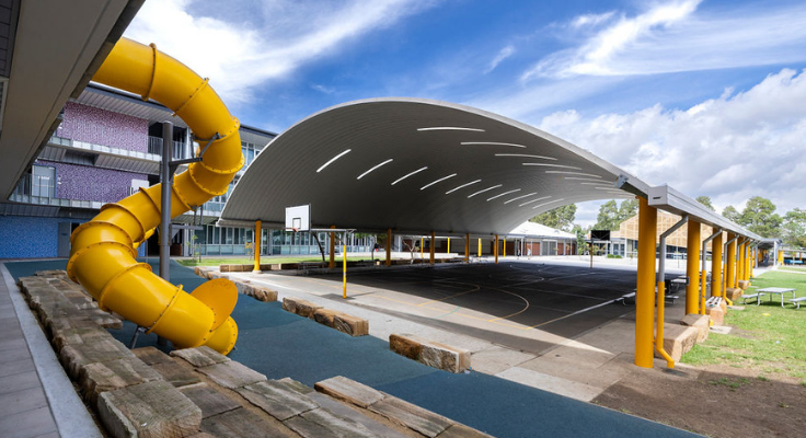 A wide angled view of the school COLA and one of the slippery dips